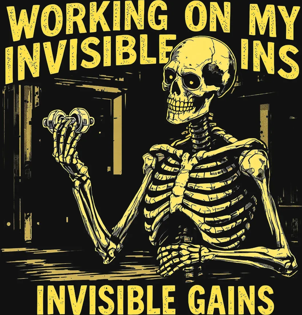 Arte del diseño «Working on my invisible gains» en amarillo