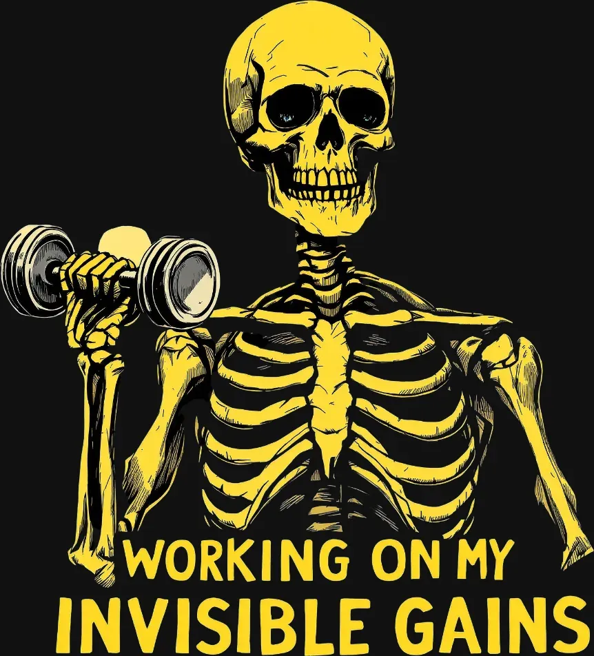 Arte del diseño «Working on my invisible gains» en amarillo