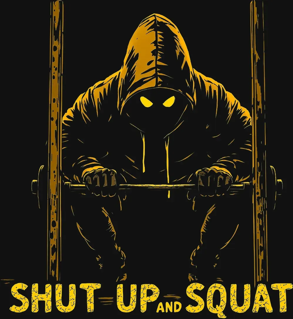 Arte del diseño «Shut Up and Squat» en amarillo