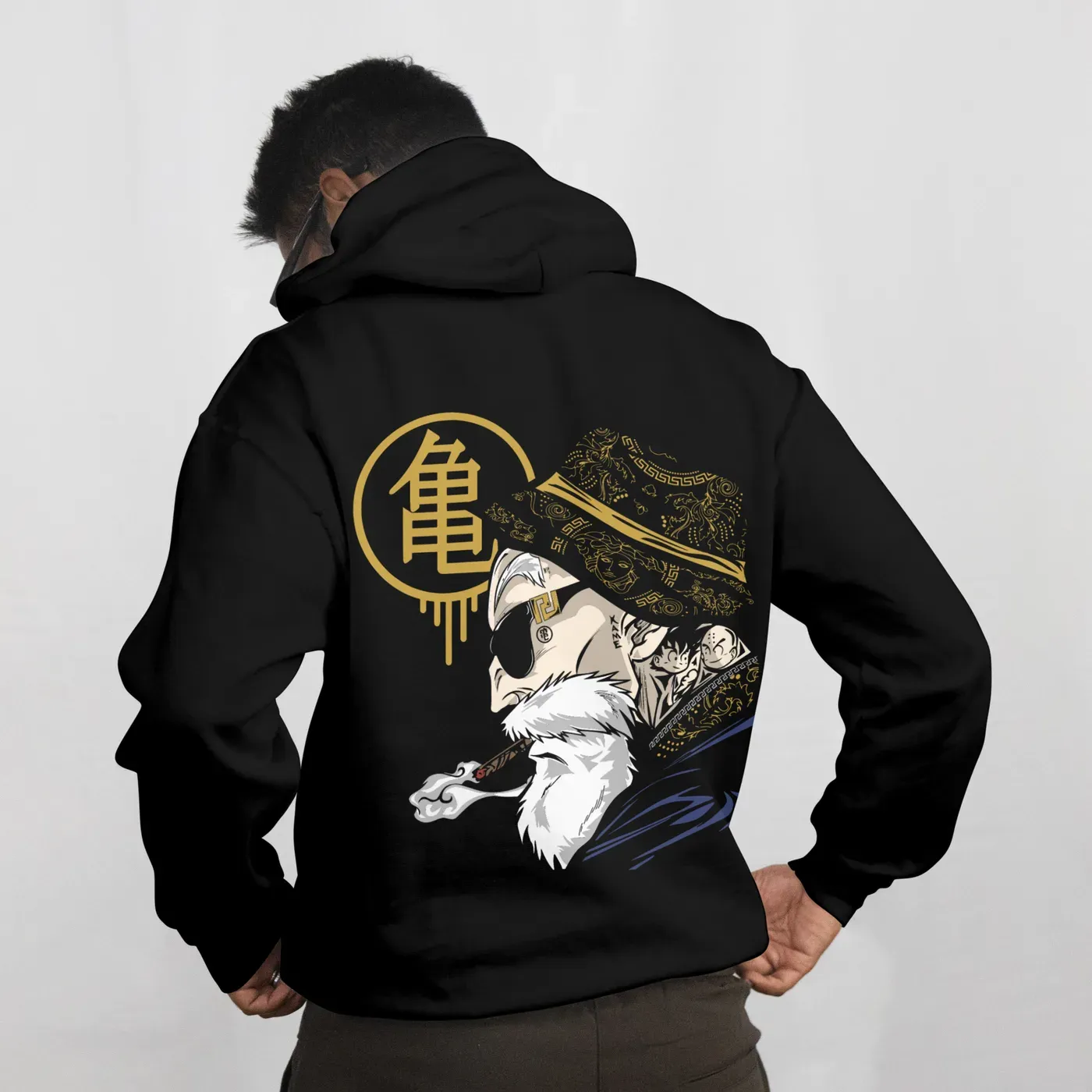 Sudadera Dragon Ball Maestro Roshi negra, vista de espalda