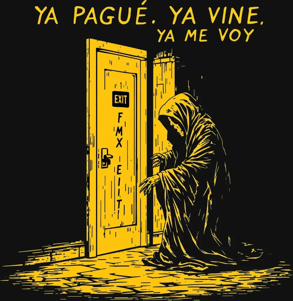 Arte del diseño «Ya pagué, ya vine, ya me voy» en amarillo