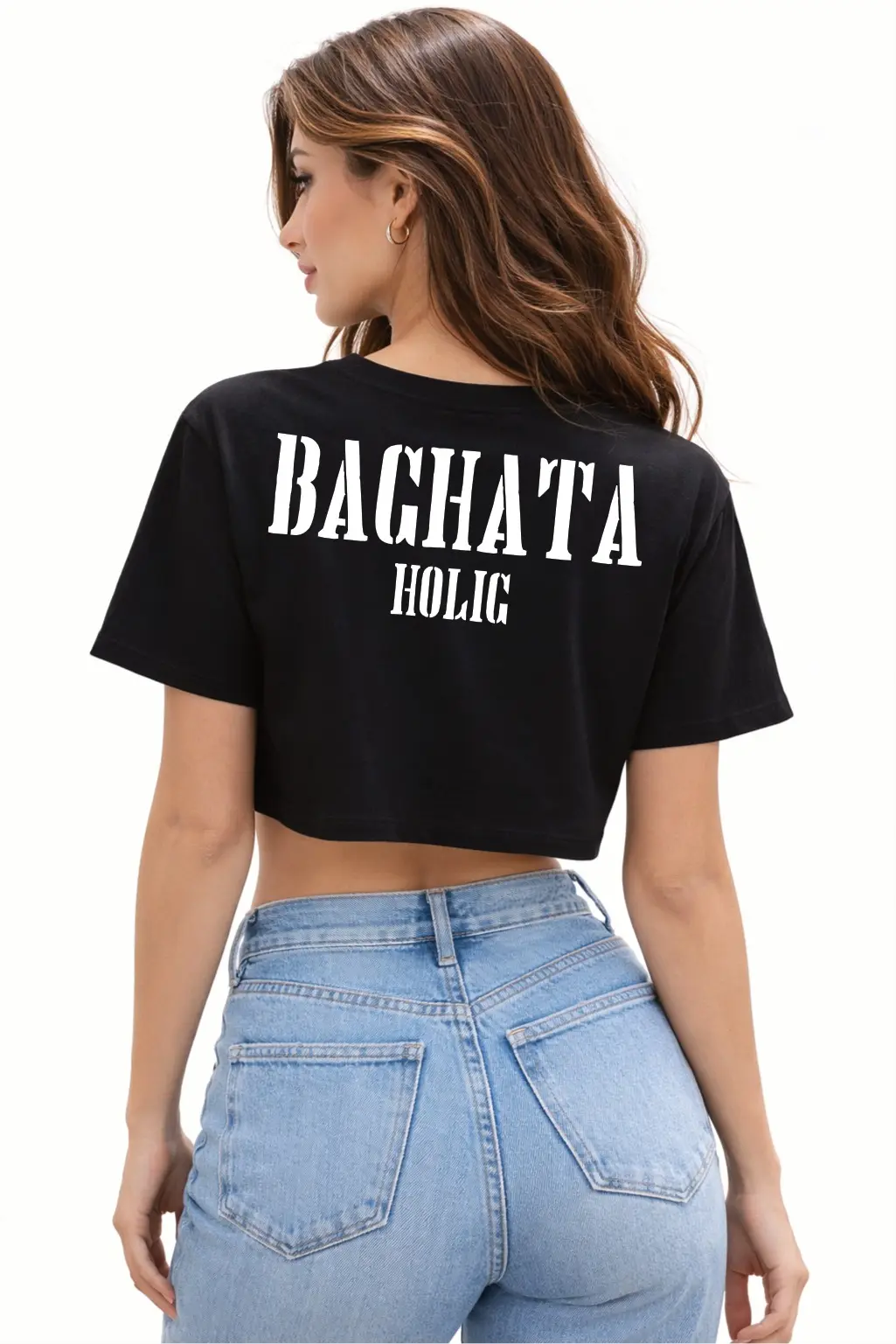 imagen de T-Shirt Crop Top "Bachata Holic" Minimal Edition - Negro